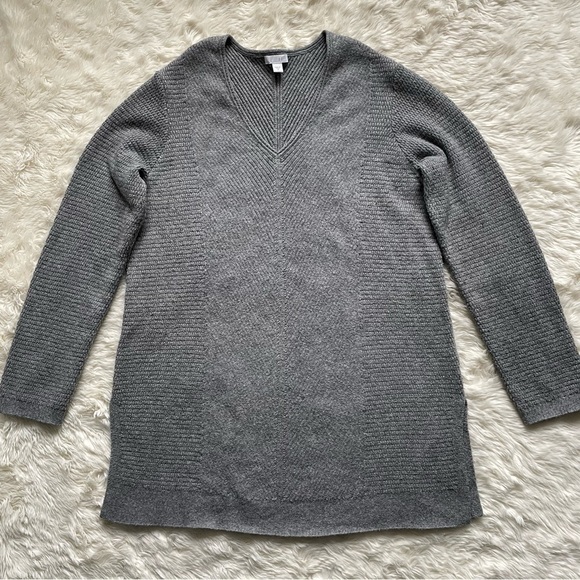 J. Jill Sweater Tunic V-neck Side Split Long Sleeve Textured Gray M - Picture 2 of 11